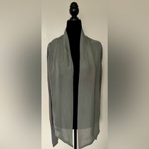 GOLD HAWK Grey Silk Bamboo Open Front Cardigan with Silk Collar - S